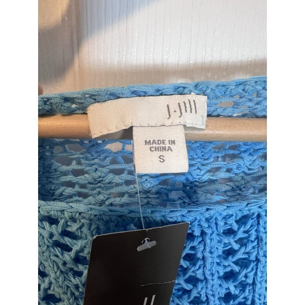 J. Jill Turquoise Open Stitch Knit Aegean Small Pullover 3/4 Sleeve Sweater NWT - Picture 6 of 10